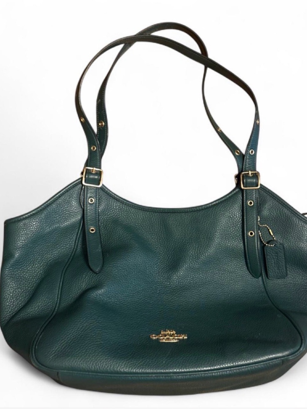 Coach Meadow Shoulder Bag Pebbled Leather Dark Pine Green CM074